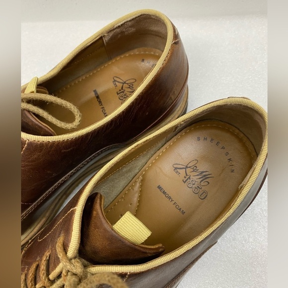 J&M Johnston & Murphy Leather Sheep Skin Wagner Brown Oxford Dress Shoes sz 10 - Picture 2 of 12